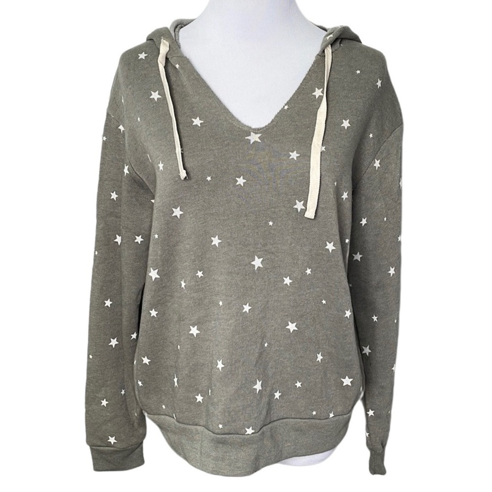 Alternative Olive Star Print Fleece Lined Pullover Hoodie Sweatshirt